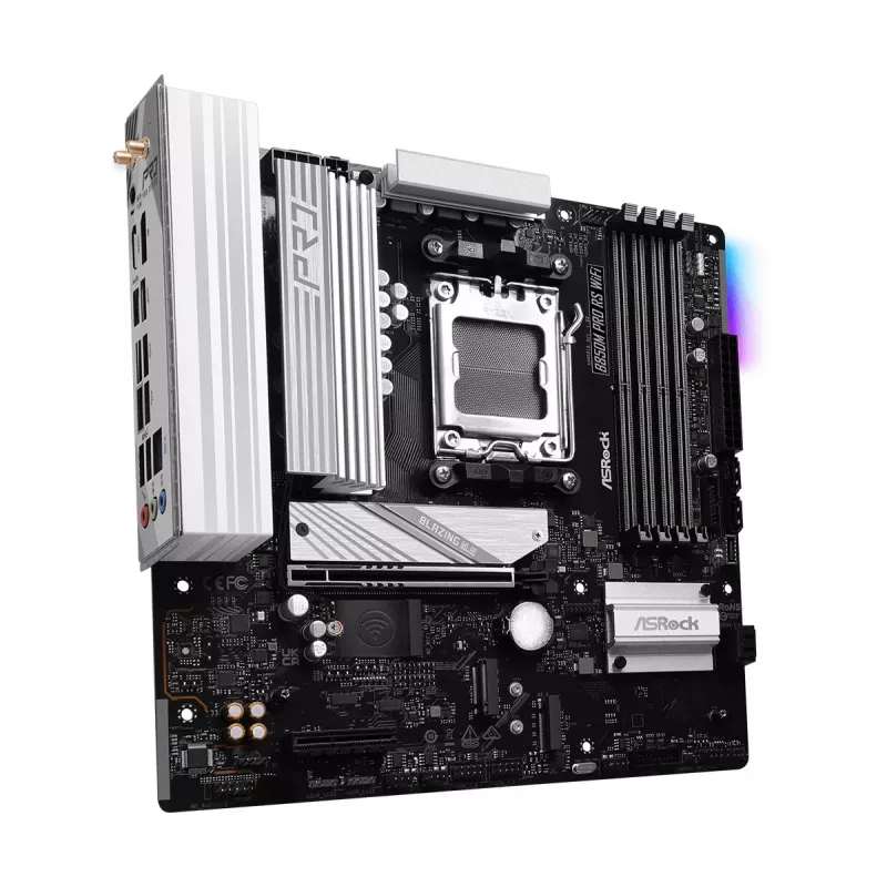 Motininė plokštė ASRock B850M Pro RS WiFi — AMD B850, Socket AM5, microATX, DDR5, 4 DIMM, 256GB, Wi‑Fi 6E, 2.5Gb LAN, 3x M.2
