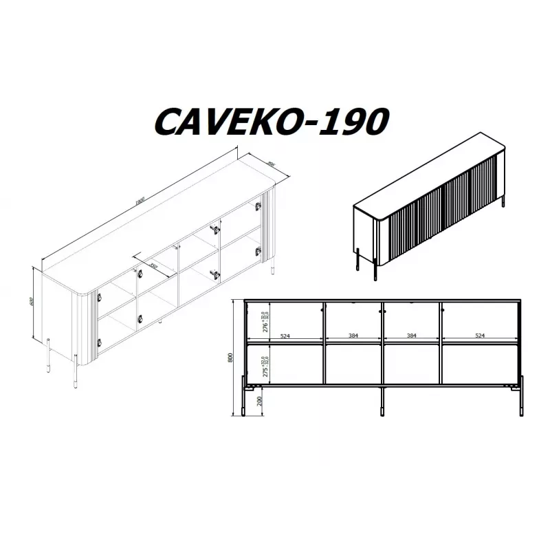 Komoda Cama VERA 190x40x80 cm matinė balta