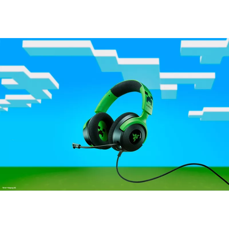 Laidinis žaidimų ausinių komplektas Razer Kraken V4 X — supra-aurinės, 20–20000 Hz, 1,8 m kabelis, 310 g, juoda/žalia