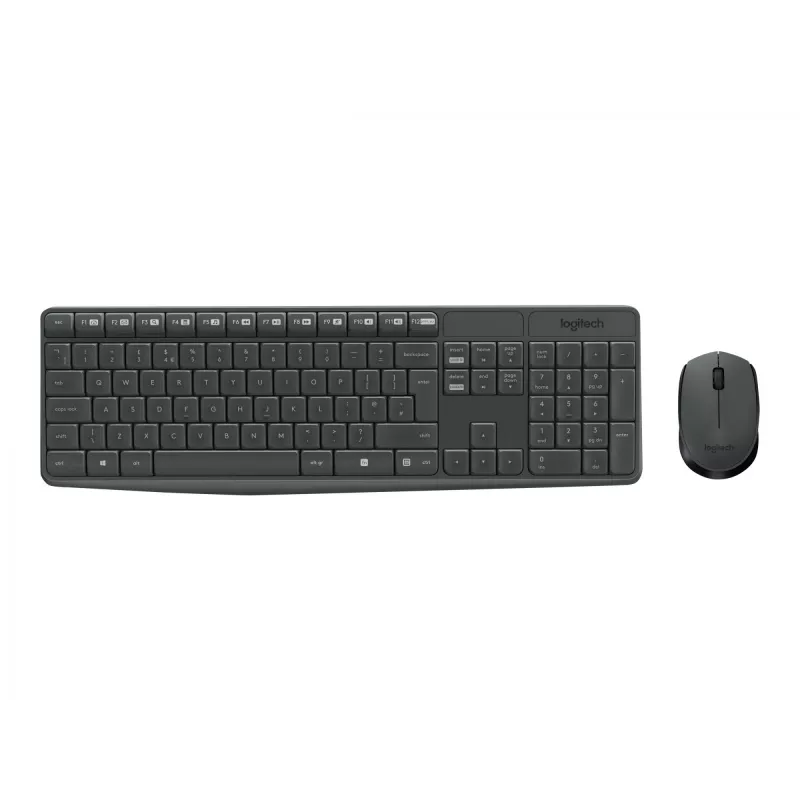 Belaidis klaviatūros ir pelės rinkinys Logitech MK235, pilno dydžio, pilka