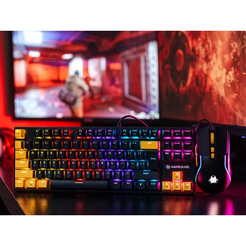 Tracer HORNET 87 žaidimų klaviatūra ir pelė, mechaninė, USB, QWERTY, juoda/geltona