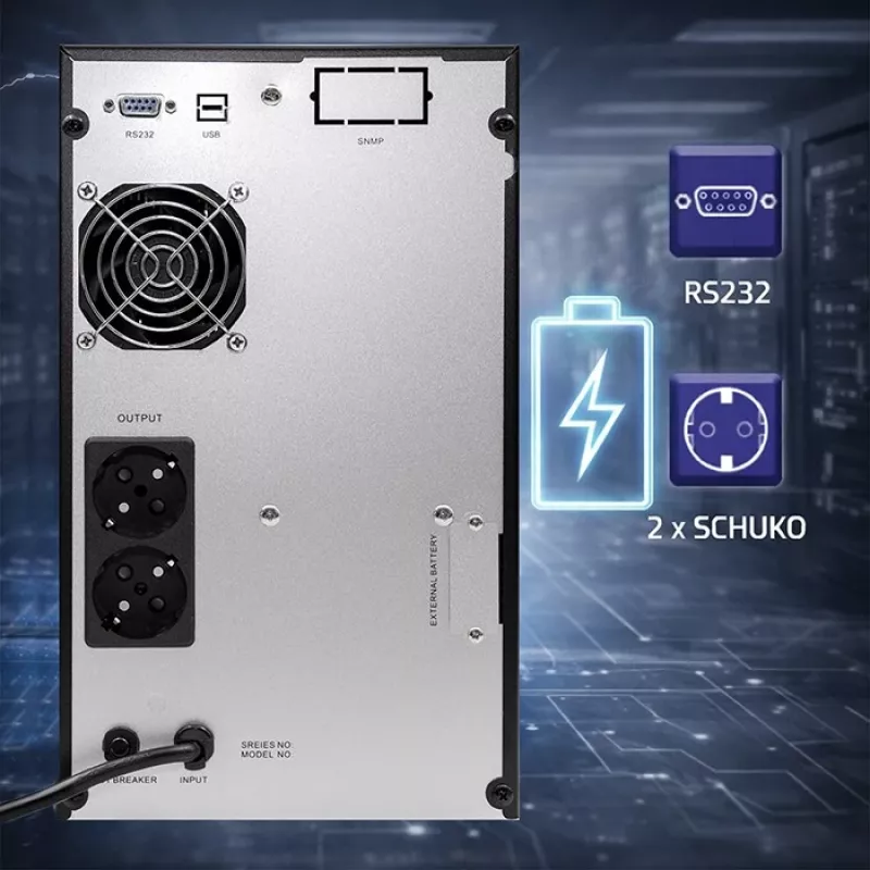 UPS QOLTEC Pure Sine Wave 3kVA 2400W su AVR ir LCD ekranu