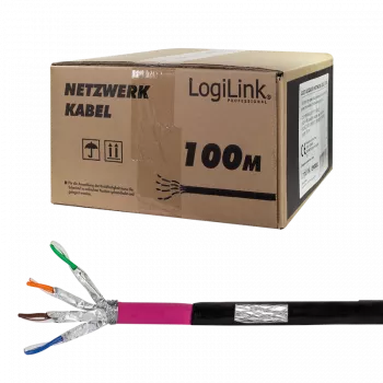 Logilink Professional - Biri kabelis - 100 m - S/FTP - 7 kategorijos žaliavinis kabelis - Halogenų neturintis, lauko, Gigabit Ethernet palaikymas, tiesioginis kasimas - Juoda (CPV0082)