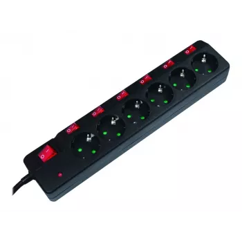 Prailginimo laidas LogiLink LPS233 1,5 m 6 AC lizdų vidaus juodas