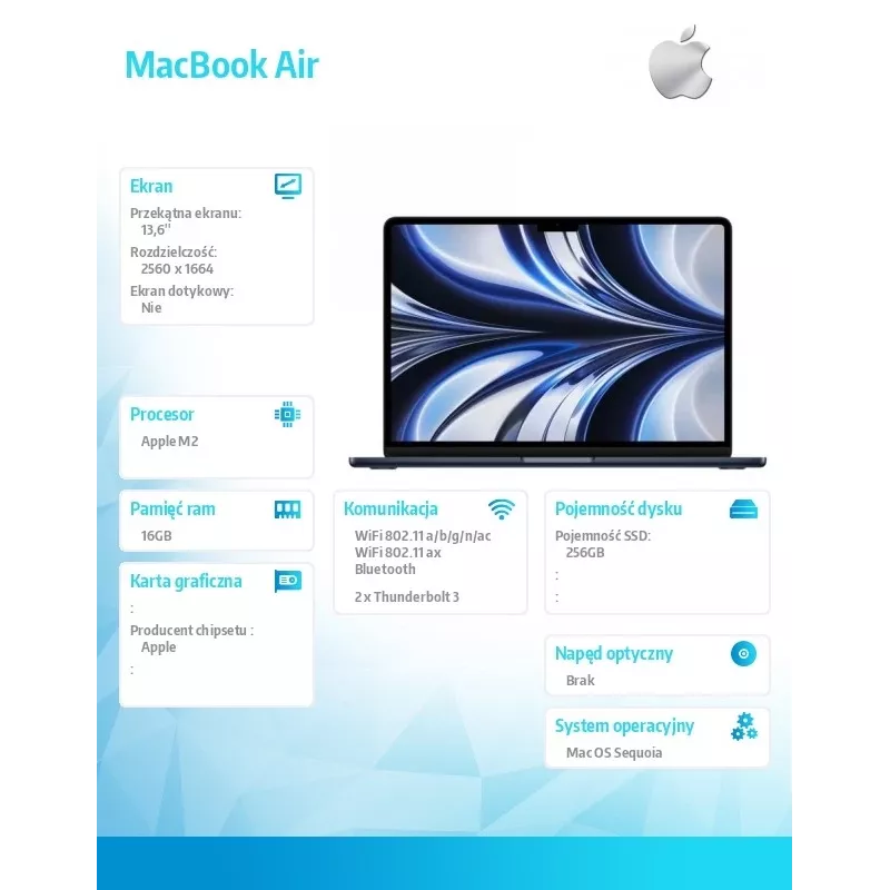 Nešiojamas kompiuteris MacBook Air 13.6 M2 8/8, 16GB, 256GB – Midnight
