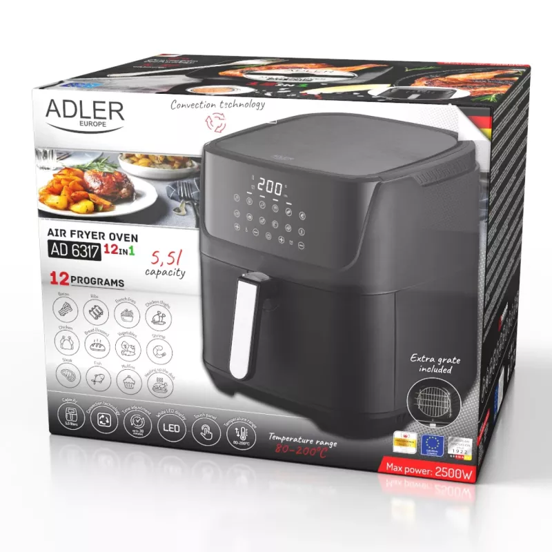 Adler bekepė oro gruzdintuvė 5,5 L 12 programų