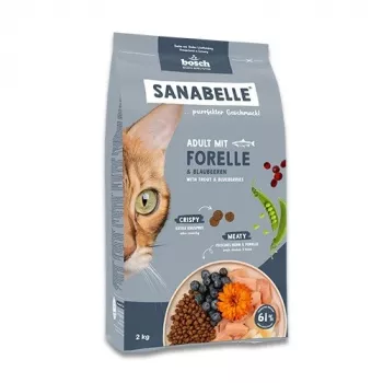 BOSCH Sanabelle Life Adult Trout with blueberries – sausas kačių ėdalas su upėtakiu ir mėlynėmis – 8 kg