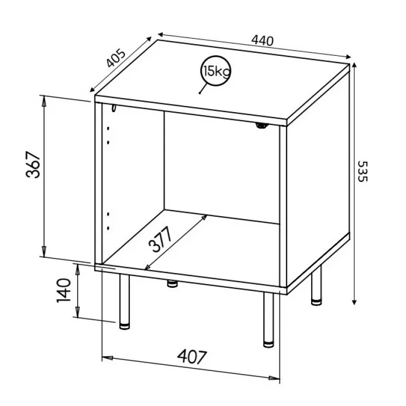 Naktinis staliukų rinkinys Cama Meble HOLE – 2 vnt., 44×40,5×53,5 cm, baltas matinis, MDF/medžio drožlių plokštė, 16 mm rėmas