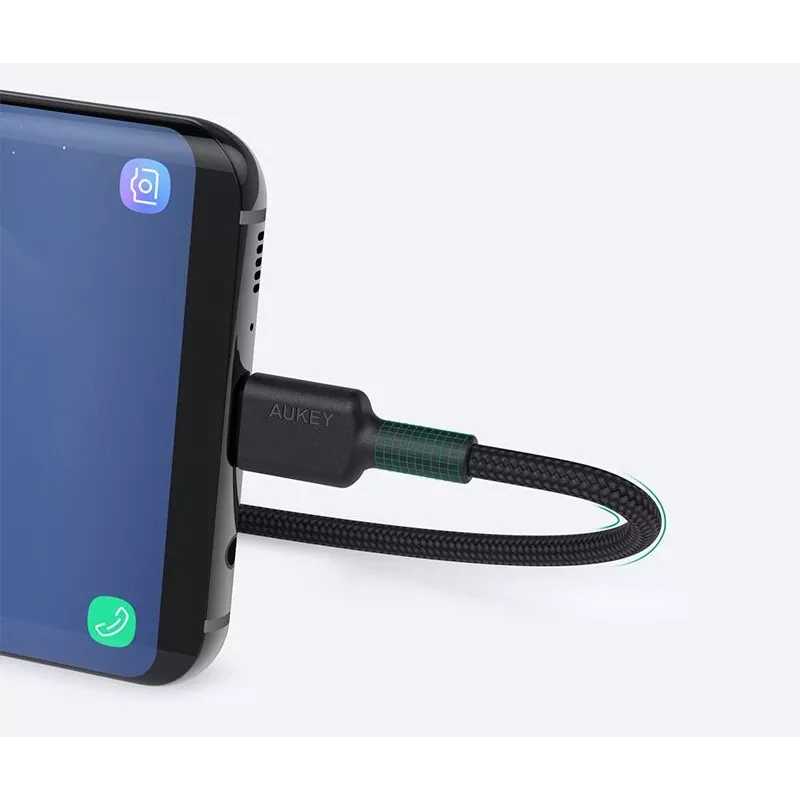 AUKEY CB-CD30 USB-A į USB-C kabelis 0,9 m, pintas nailonu, 60W PD, 3A, juodas