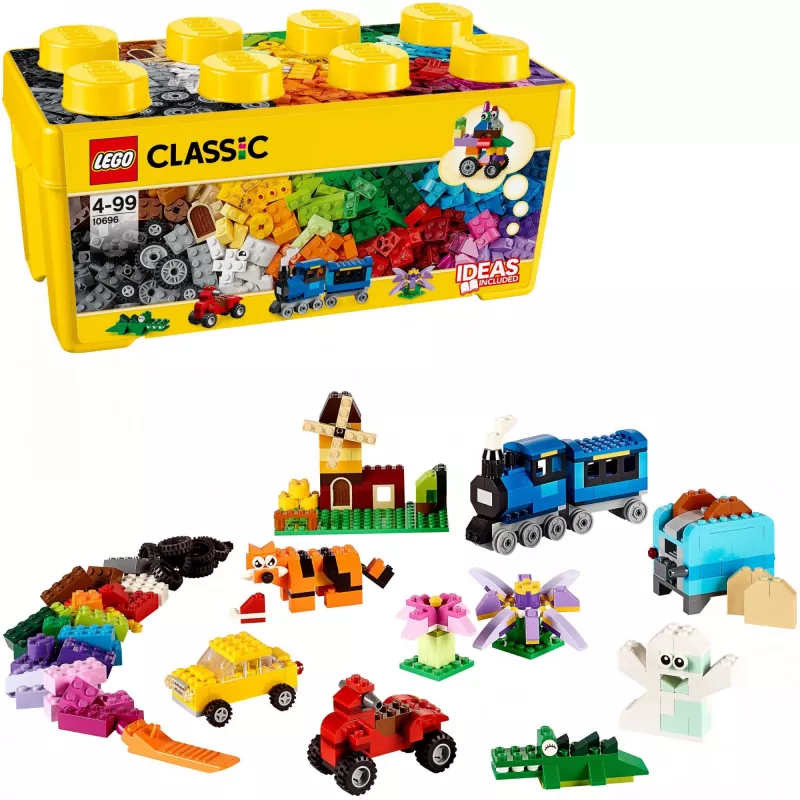 LEGO 10696 Classic Medium Kūrybinė Plytų Dėžutė – 484 Spalvingos Plytos, Langas, Ratai, Idėjų Pradžiai