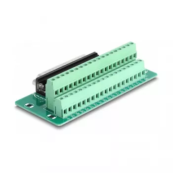 DeLOCK 66913 adapteris D-Sub 37 kontaktų kištukas į gnybtų bloką, tvirtinimui ant DIN bėgio, 51 mm × 30 mm × 116 mm, žalias