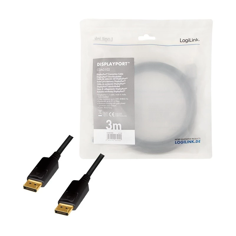 LogiLink CDA0102 DisplayPort kabelis 3 m pilka/juoda
