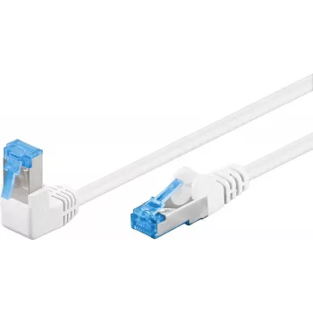 Goobay CAT 6A Patch Laidas 1x 90° kampu, S/FTP (PiMF), Baltas, 2 m - fiksavimo skirtukas viršuje, LSZH Halogen-Free, Varis (51565)