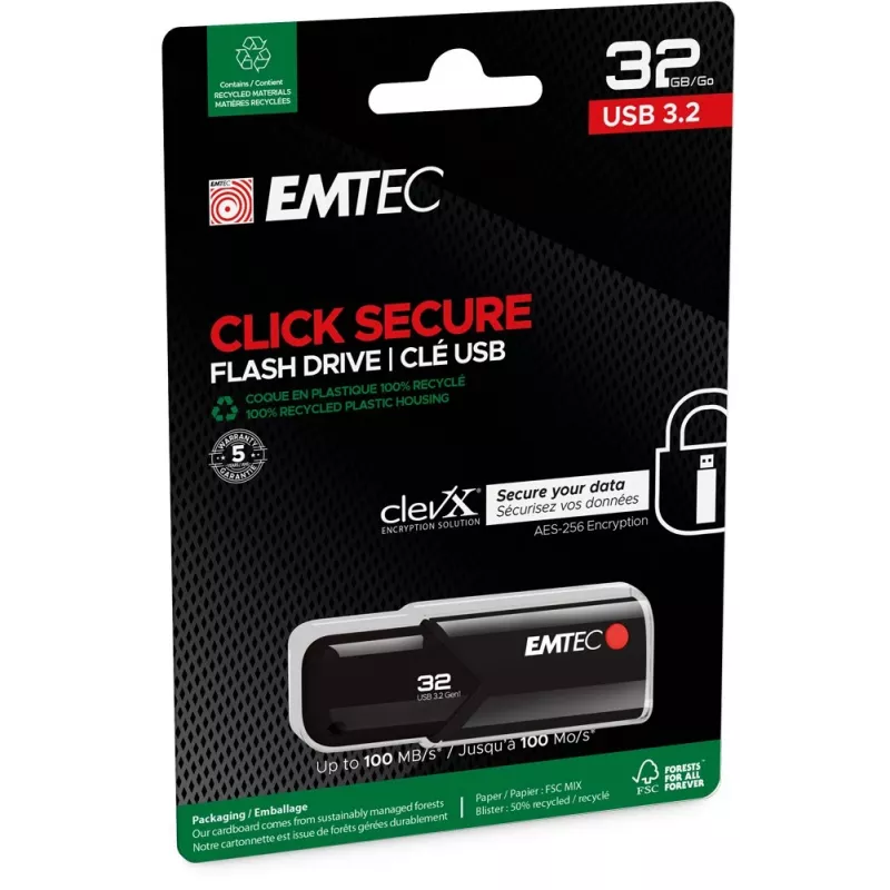 USB atmintukas EMTEC B120 Click Secure 32 GB USB Type-A 3.2 Gen 2 (3.1 Gen 2) Juodas