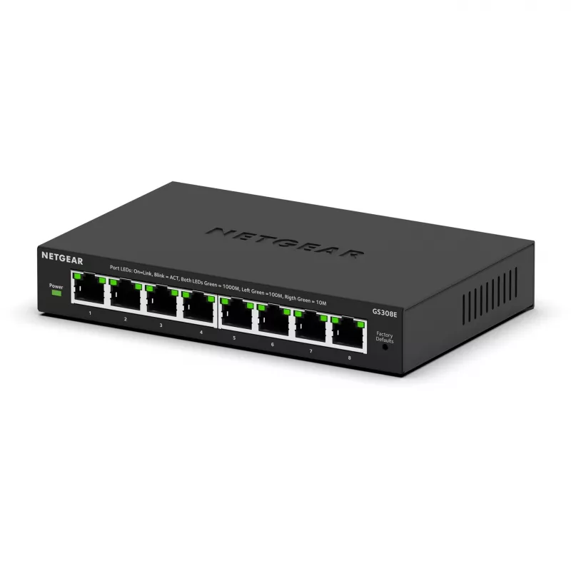NETGEAR GS308E valdomas L2/L3 Gigabit Ethernet (10/100/1000) jungiklis, 8 prievadai, juodas