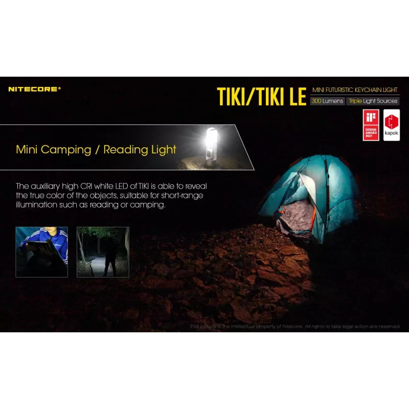 Rankinis žibintuvėlis Nitecore TIKI LE — 300 lm, įkraunamas per USB, polikarbonatas, IP66, atsparus smūgiams, 10,5 g, 55 mm, Juoda