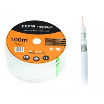 Koaksialinis kabelis LIBOX PCC80 RG-6/U 100 m, FEP apvalkalas, 0,8 mm varinis laidininkas, aliumininis ekranas, baltas