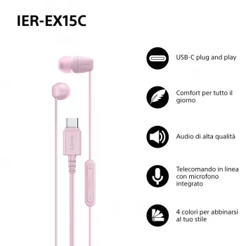 Sony IER-EX15C Ausinės su mikrofonu, laidinės, USB Type-C, rožinės
