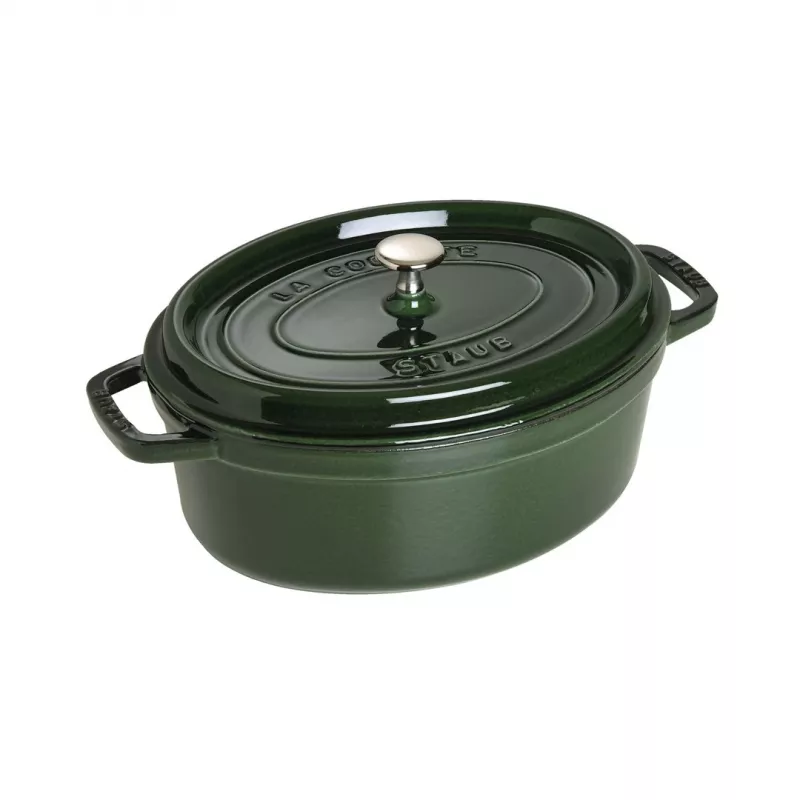 Staub La Cocotte 33 cm ovali ketaus troškintuvas su emaliu, baziliko žalia