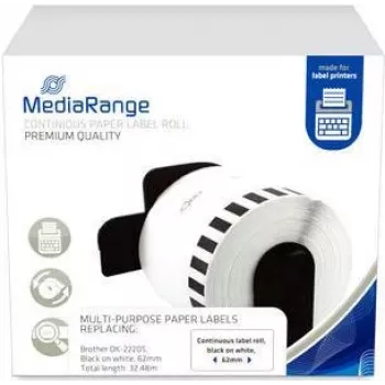 Nepertraukiamo popieriaus etikečių ritinėlis MediaRange DK-22205 62mm 30.48m juoda ant balto