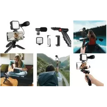Vlogger Starter Kit LogiLink AA0157 LED šviesa, mikrofonas, rankena