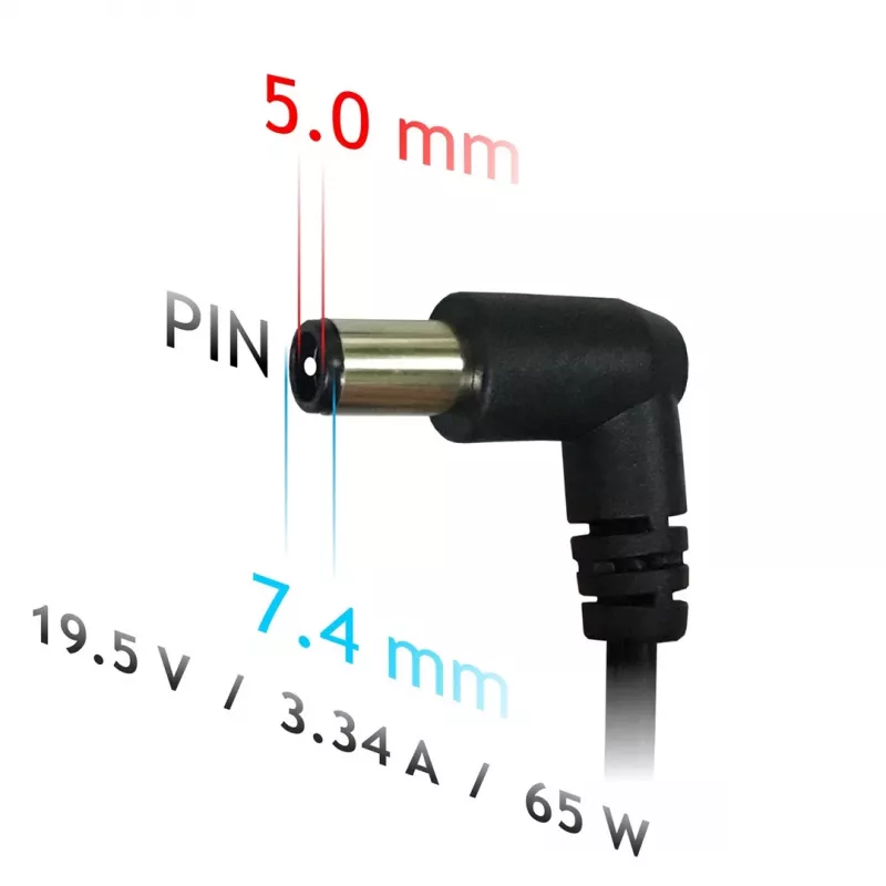 Akyga AK-ND-05 nešiojamojo kompiuterio maitinimo adapteris 19,5 V / 3,34 A, 65 W, 7,4 x 5,0 mm kištukas su kaiščiu, skirtas Dell