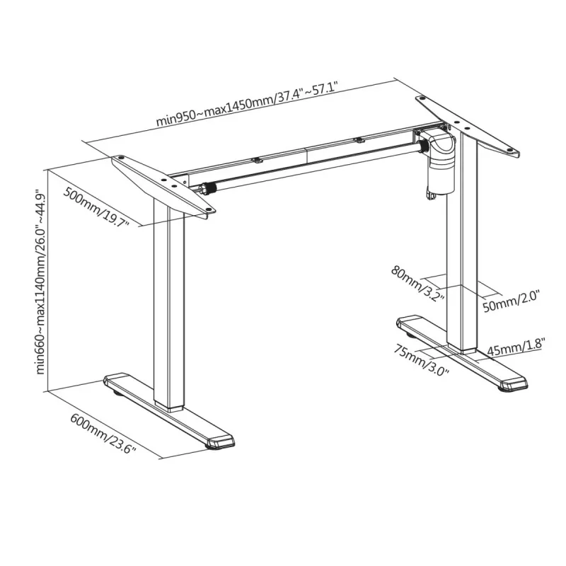 Ergo Office vieno variklio elektrinis stalas, stovimai darbo pozicijai, max. 80 kg, max. aukštis 1160 mm, ER-443