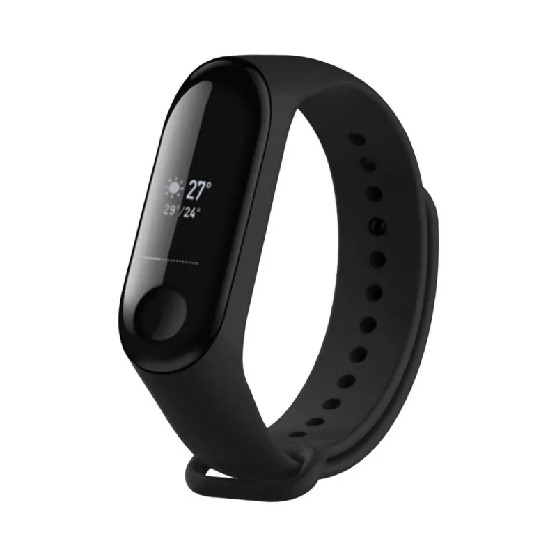 Silicinė apyrankė FIXED, skirta Xiaomi Mi Band 3/4 — juoda, keičiama, lanksti, patvari