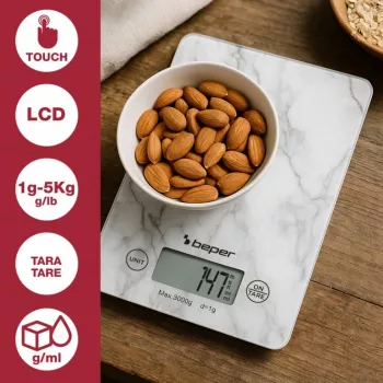 Virtuvinės svarstyklės Beper P102BIL004 – skaitmeninės, 5 kg, 1 g, balto marmuro