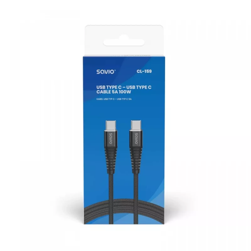 USB C laidas SAVIO CL-159 1 m, USB 2.0 (480 Mbit/s), juodas, 2.1 A