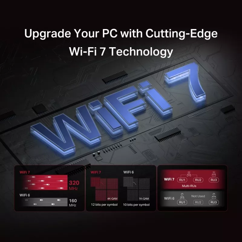 PCIe triju dažnių juostų WiFi 7 adapteris MERCUSYS MA47BE