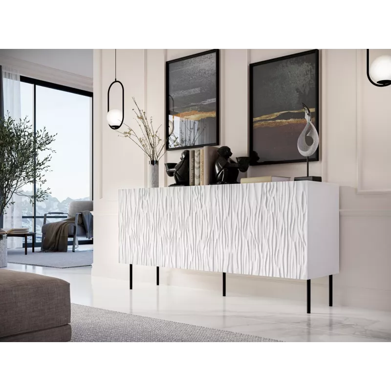 Komoda Cama Meble JUNGLE 152x40.5x74.5 cm balta matinė su juodomis kojelėmis