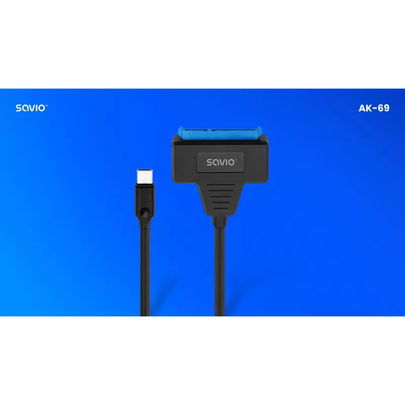 SAVIO SATA į USB-C sąsajos laidas AK-69, SATA moteriška į USB-C vyrišką, USB 3.2 Gen 1 (5 Gbit/s), 0,25 m, juodas