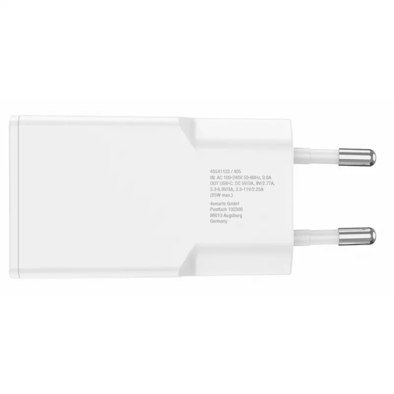 4smarts 541123 AC sieninis greitasis įkroviklis išmaniesiems telefonams ir planšetėms, 25 W, USB-C, baltas