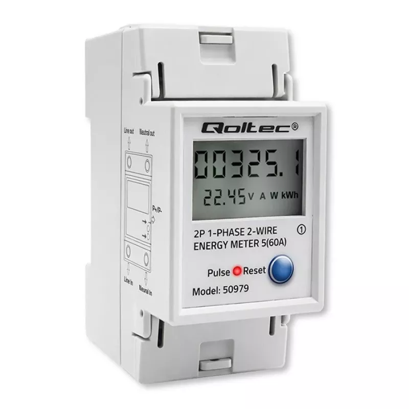 Energijos skaitiklis QOLTEC Vienfazis DIN-bėgis 230V (MPN 50979)