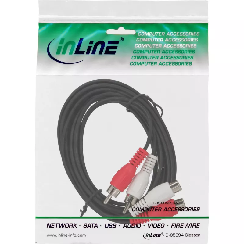 InLine Audio Laidas 2x RCA kištukas / lizdas 20m, juodas