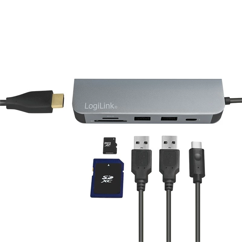 LogiLink UA0343 USB-C kelių prievadų centras, aliuminis, USB 3.2 2nd Gen