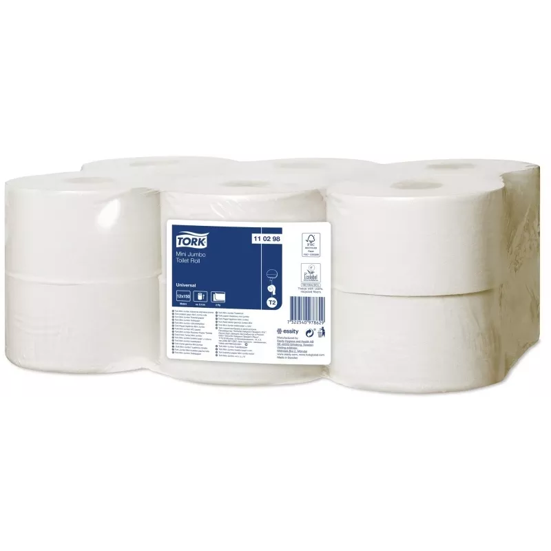 Tualetinis popierius Tork Universal Mini Jumbo T2, 2 sluoksniai, 9,1 cm x 150 m, baltas, 12 vnt.