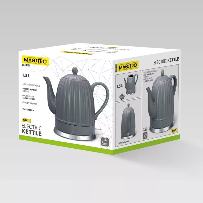 Elektrinis virdulys Maestro MR-077, 1,5 l, 1500 W, keraminis korpusas, pilkas