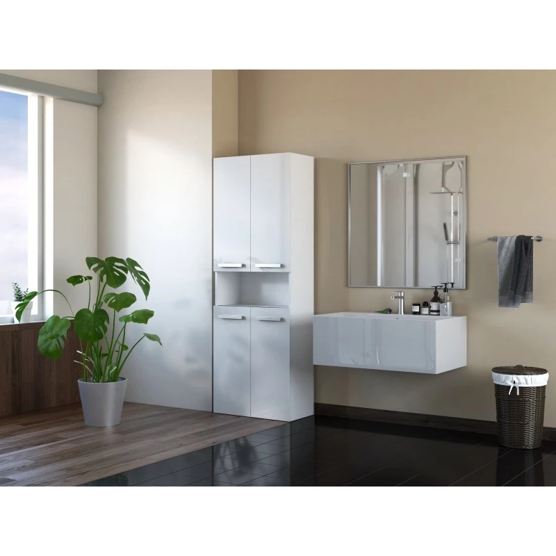 Laisvai pastatoma vonios kambario spintelė NEL 2K DK BPOŁ – balta, 3 lentynos, 600×300×1740 mm