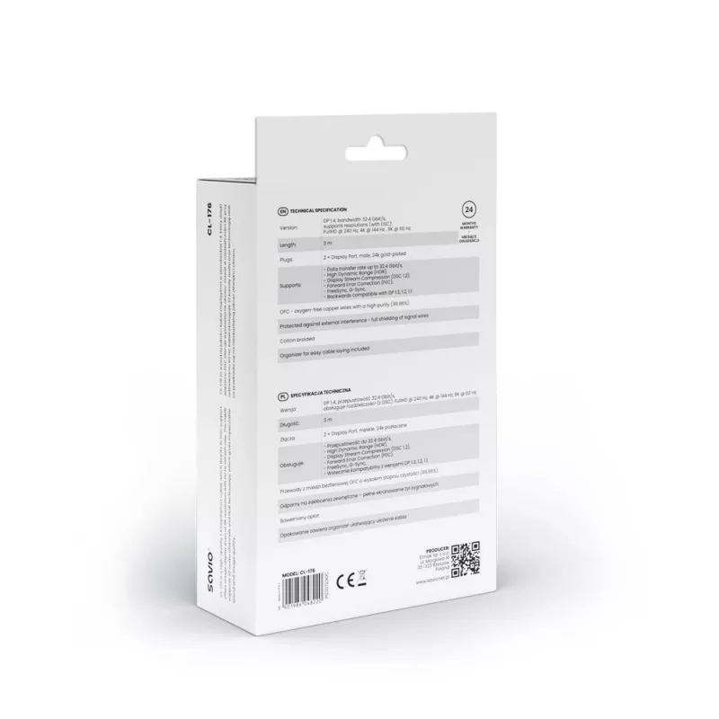 SAVIO DISPLAYPORT (M) - DISPLAYPORT (M) LAIDAS, V1.4, 3 m, CL-176