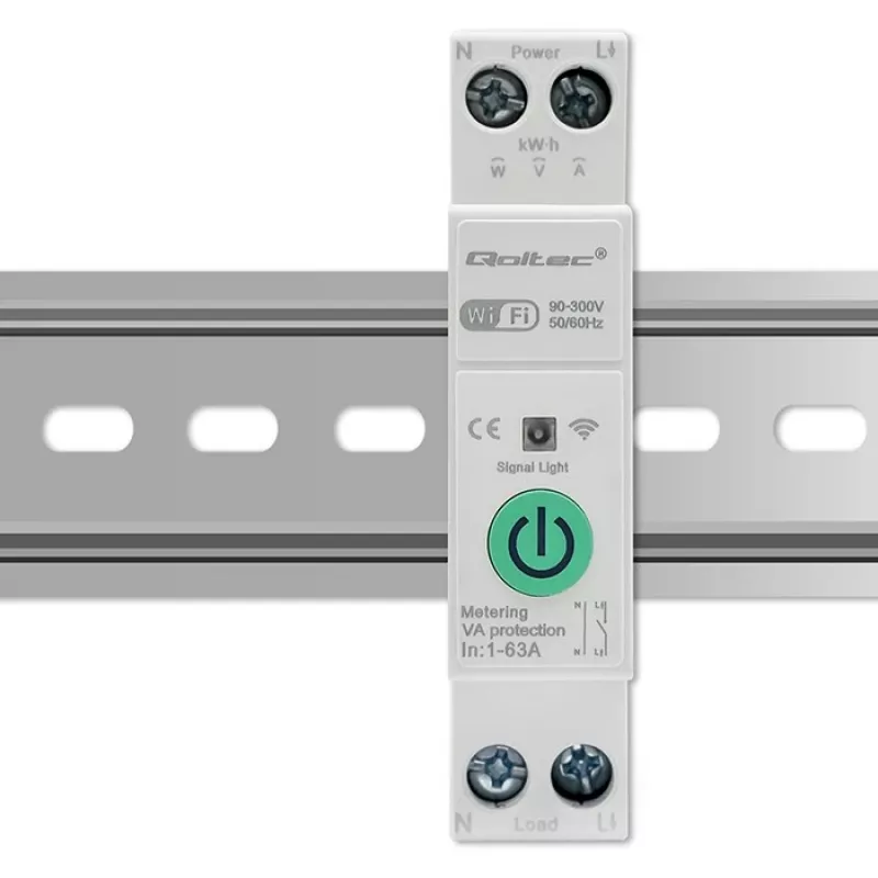 DIN-bėgio WiFi relė QOLTEC 50881 – tinklo perjungimo relė 63A elektros instaliacijai