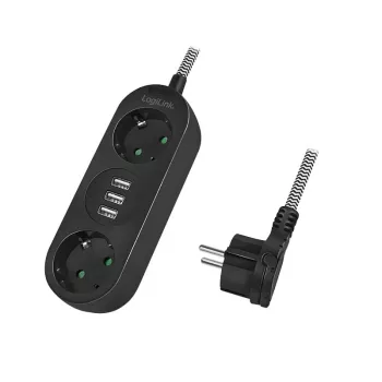 Prailginimo laidas LogiLink LPS262U 1,5 m 2 AC lizdai vidaus patalpoms juodas