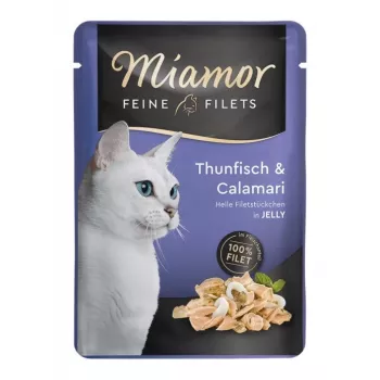 Šlapias kačių ėdalas Miamor Fine Fillets in Jelly – Tunas 100 g, be grūdų, sachet