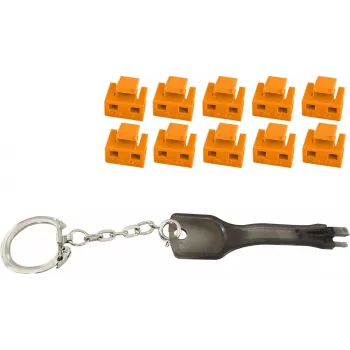 RJ45 prievado blokatorius ShiverPeaks BS08-01035 — 1 raktas, 10 oranžinių spynų