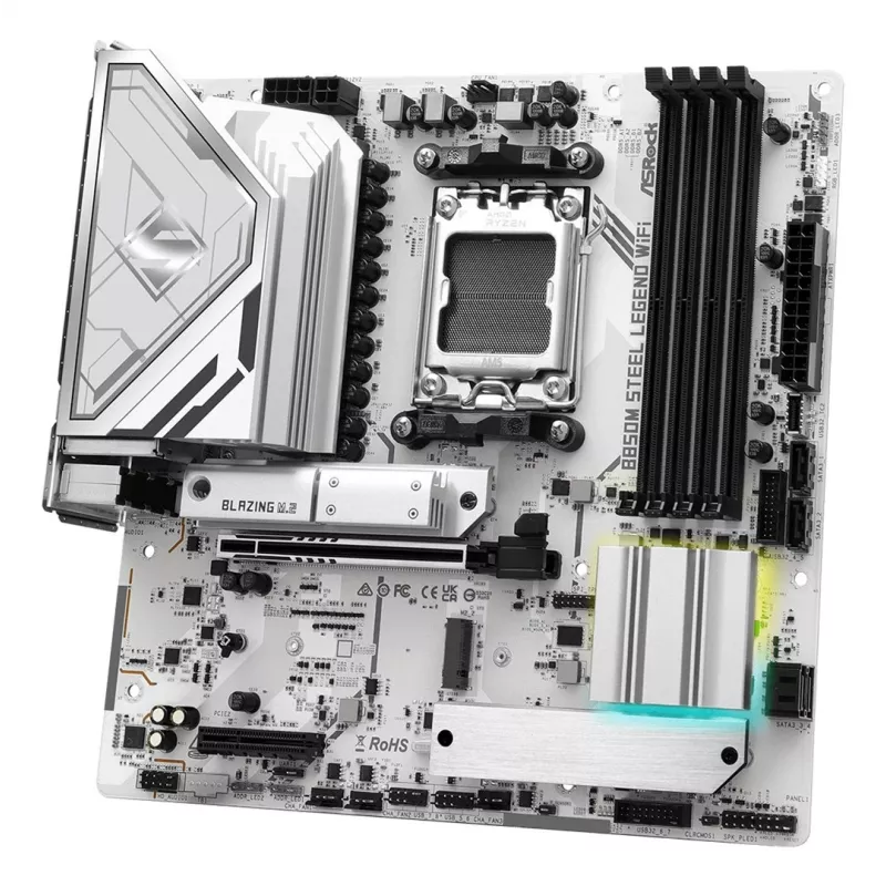 Motininė plokštė ASRock B850M Steel Legend WiFi — AMD B850, lizdas AM5, microATX, DDR5, 4 DIMM, Wi‑Fi 7, 2.5Gb LAN
