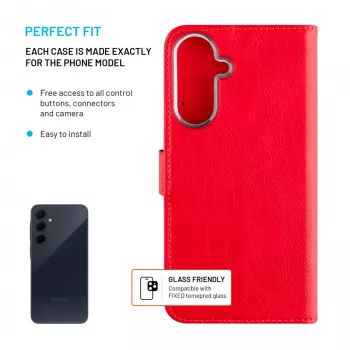 FIXED odinis knyginis dėklas Samsung Galaxy A36 5G — raudonas, priekinė ir galinė apsauga, tikslūs išpjovimai