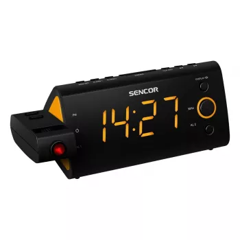 Radijo laikrodis SENCOR SRC 330 OR – FM laikrodis su 1,2 colio LED ekranu, dvigubu žadintuvu, raudona 180° projekcija, patalpų temperatūra, baterijų atsarginiu maitinimu