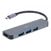 USB-C dokas nešiojamam kompiuteriui GEMBIRD A-CM-COMBO2-01 — USB 3.2 Gen 1 Type-C, 3× USB-A, 1× HDMI, pilka