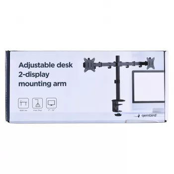Monitor laikiklis Gembird MA-D2-01 dviem ekranams iki 32 colių, VESA 75x75–100x100, spaustuvas, 18 kg, juodas
